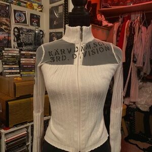 Mesh neckline y2k zip up